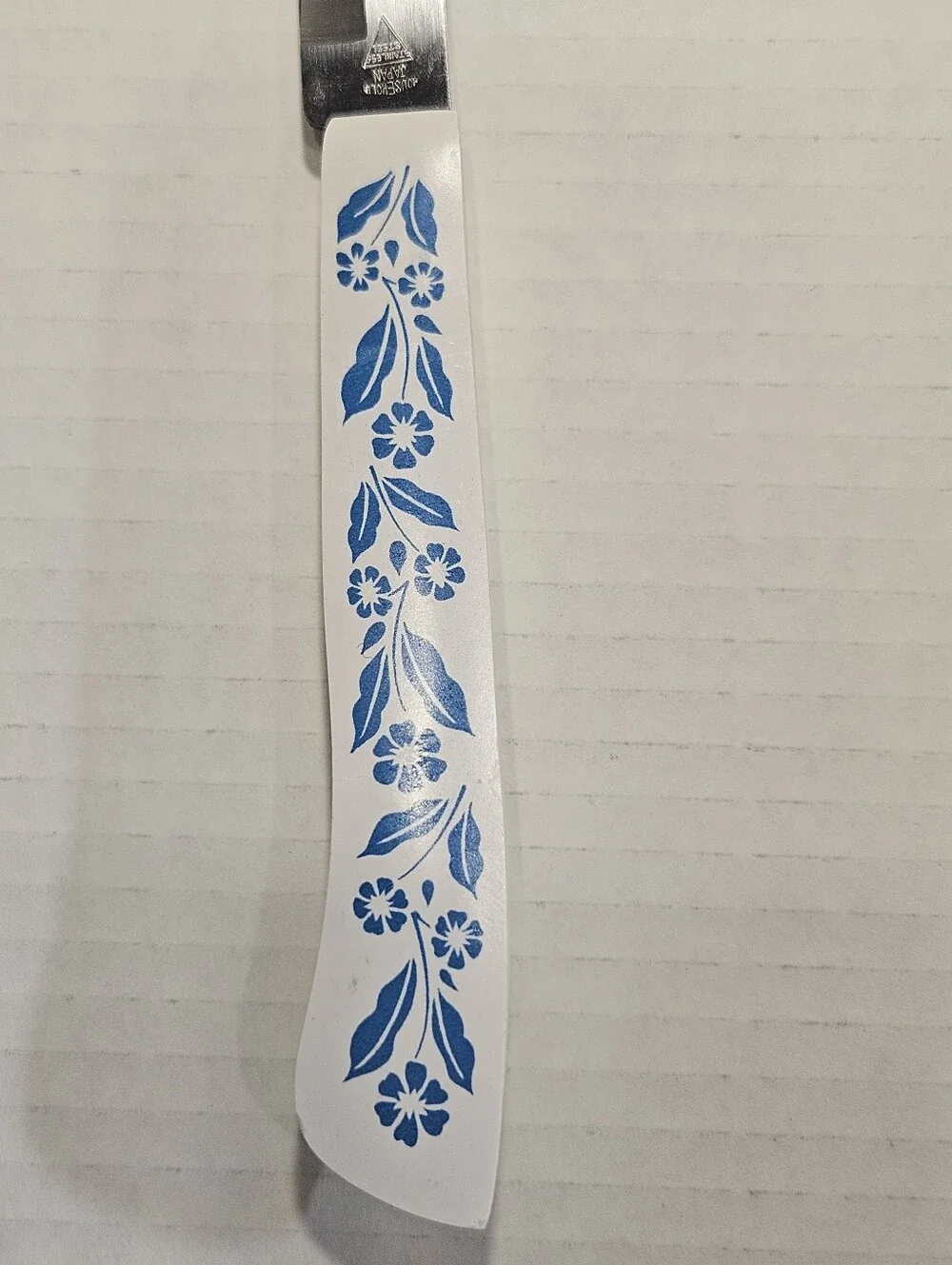Vtg 1970s BLUE CORNFLOWER Pattern Slicing Knife Non-serrated Household Brand